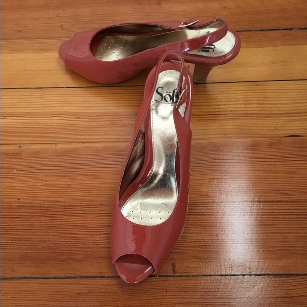 Sofft Scafati Peep Toe Slingback Terracotta Patent